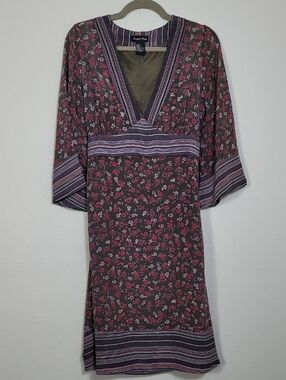 Vintage Central Park Silk Floral Midi Dress Size Medium Forest Fairy Boho